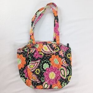 Vera Bradley Ziggy Zinnia Orange Pink Quilted Floral Shoulder Top Zip Tote Bag